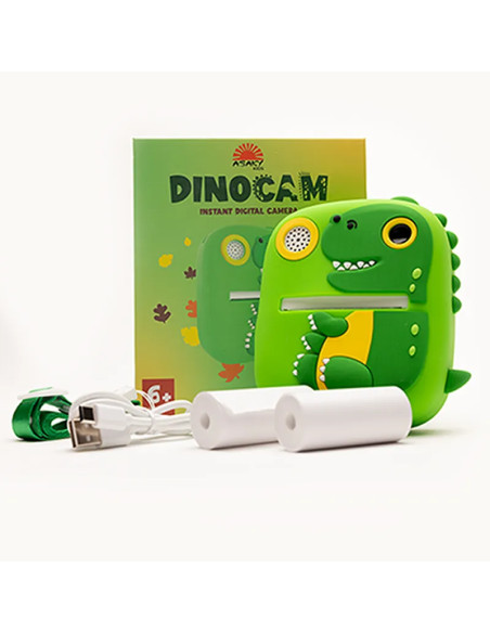 Instant Camera LCD 2.0 Dinosaur Kit Coloring Green Thermal Paper